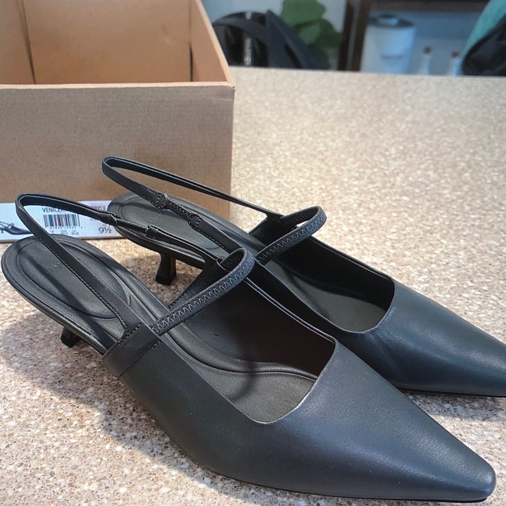 Vince Black Pointed-Toe Slingback Kitten Heels
